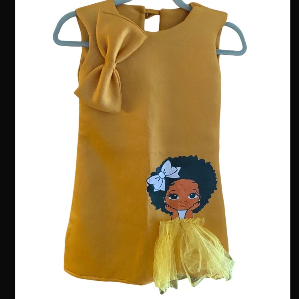 Scuba dress, adorable girl with Afro & big bow. Youth size medium. Homemade